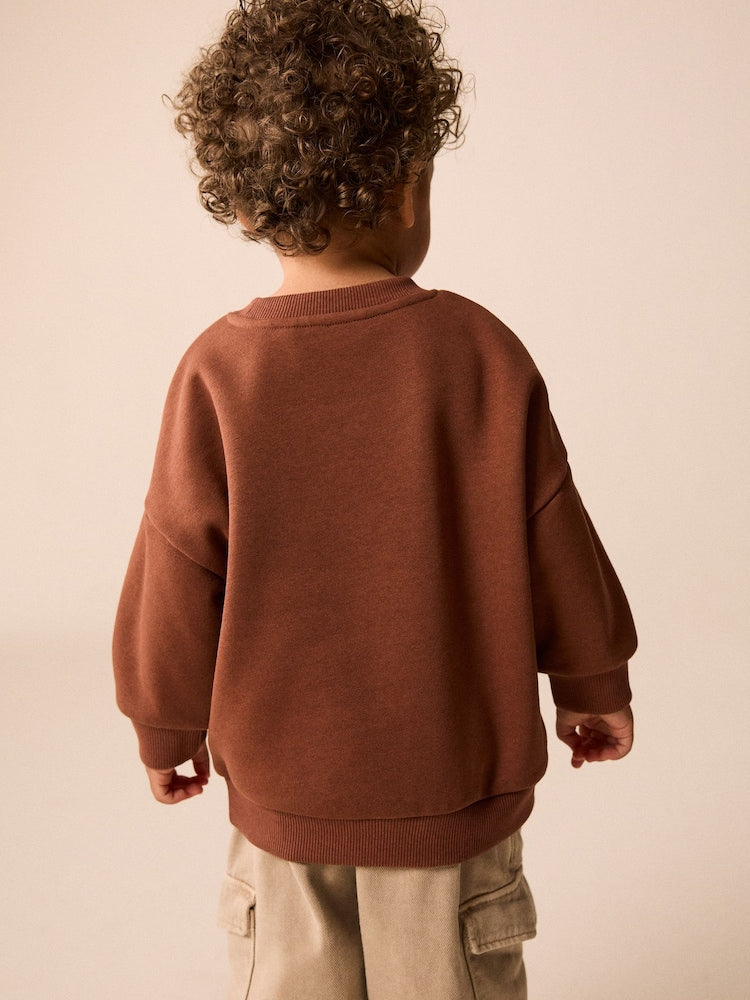 Mocha Brown Printed Crew Neck Sweat Top (3mths-7yrs)