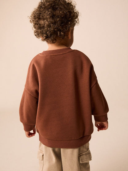 Mocha Brown Printed Crew Neck Sweat Top (3mths-7yrs)