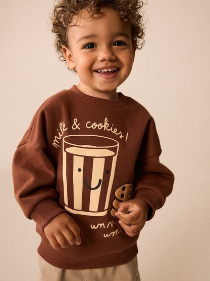 Mocha Brown Printed Crew Neck Sweat Top (3mths-7yrs)