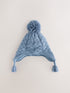 Blue Cable Pom Knitted Trapper Hat (3mths-10yrs) - Blue / 7 - 10 Years (122 - 140cm)