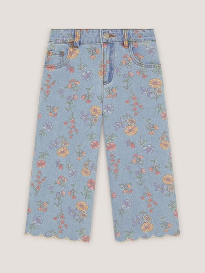 Monsoon Blue Floral Scallop Trim Jeans - Size 3 Years (98cm)