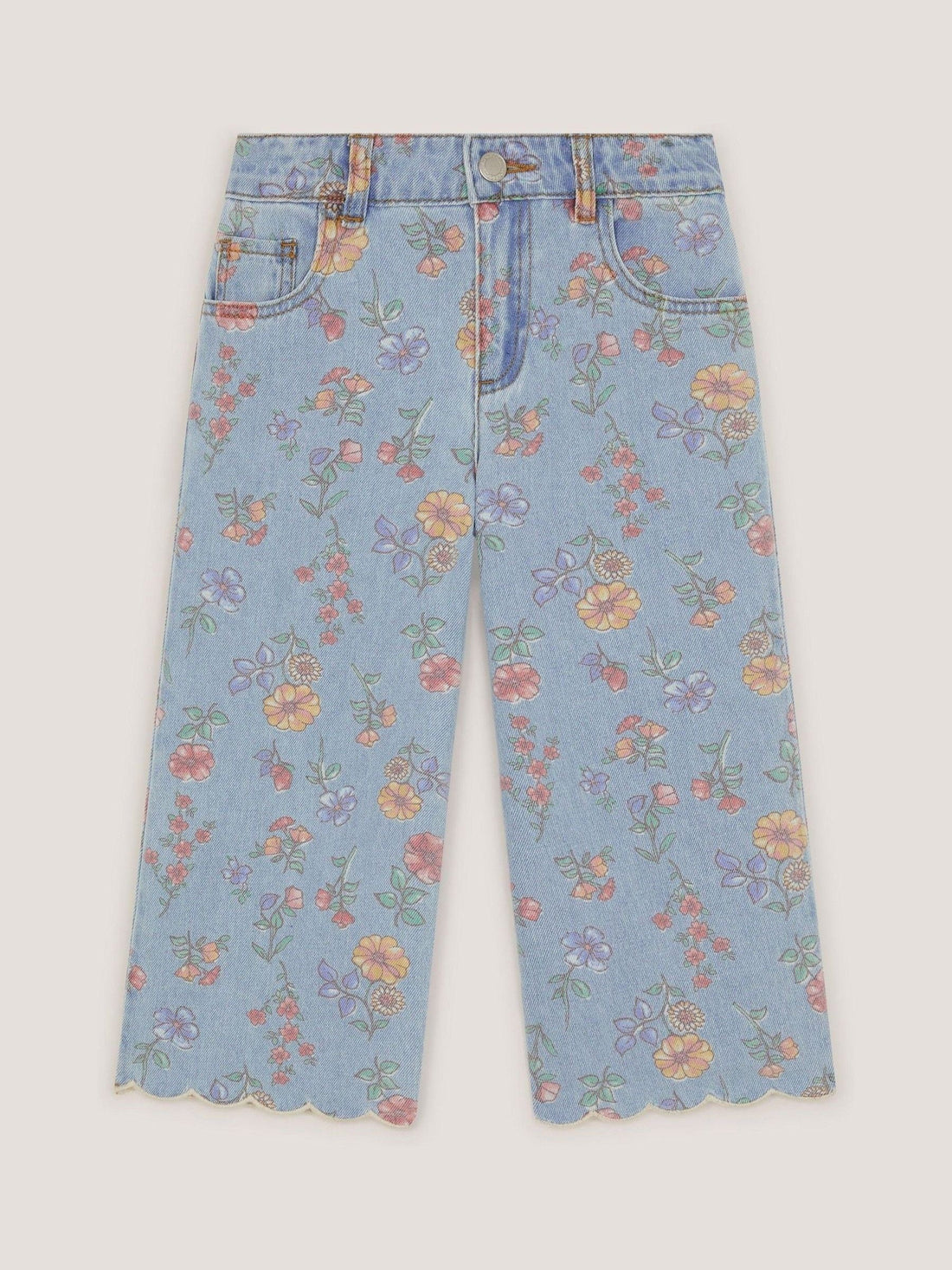 Monsoon Blue Floral Scallop Trim Jeans - Size 3 Years (98cm)