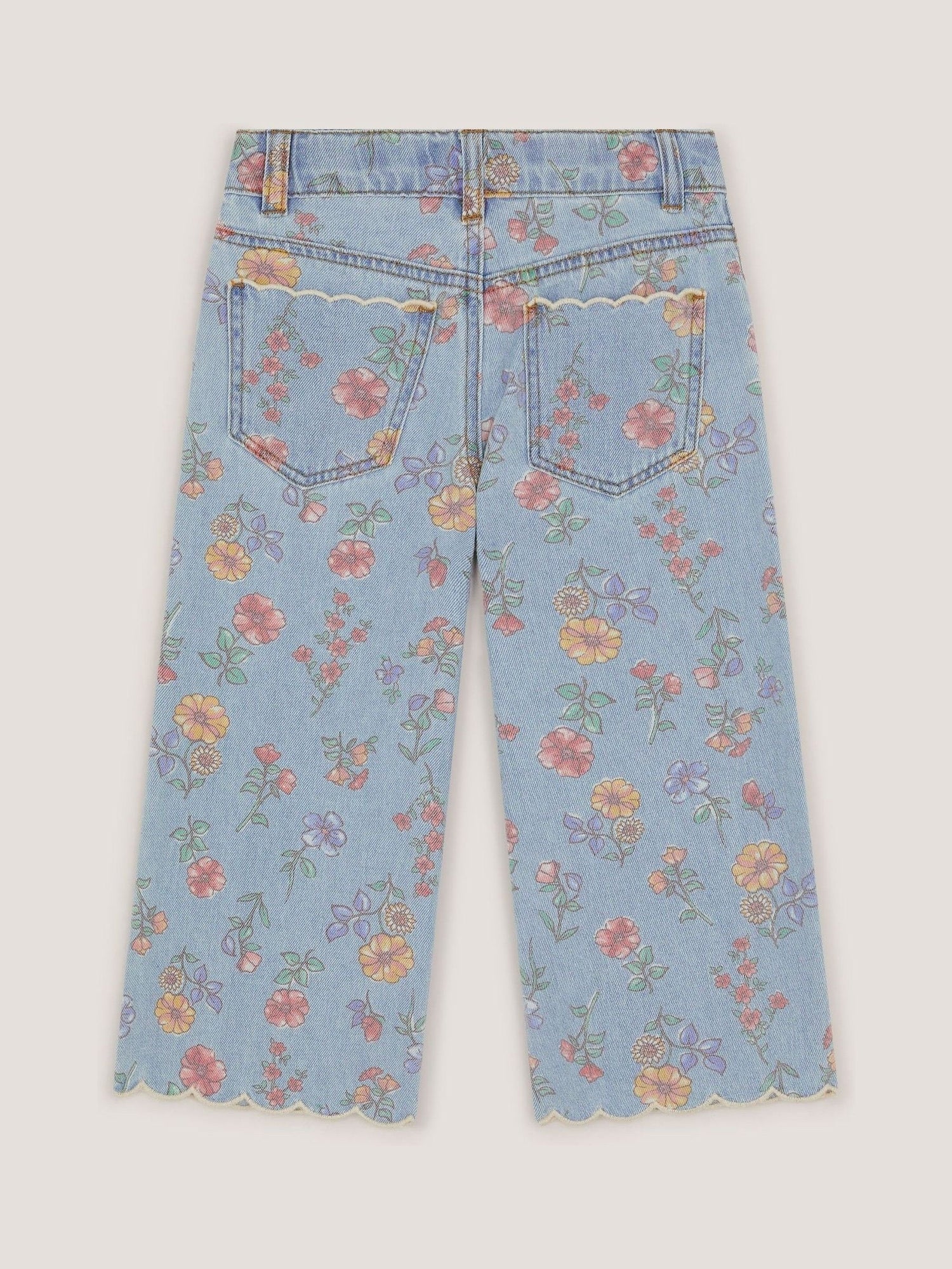 Monsoon Blue Floral Scallop Trim Jeans - Size 3 Years (98cm)