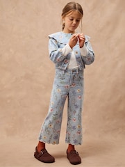 Monsoon Blue Floral Scallop Trim Jeans - Size 3 Years (98cm)