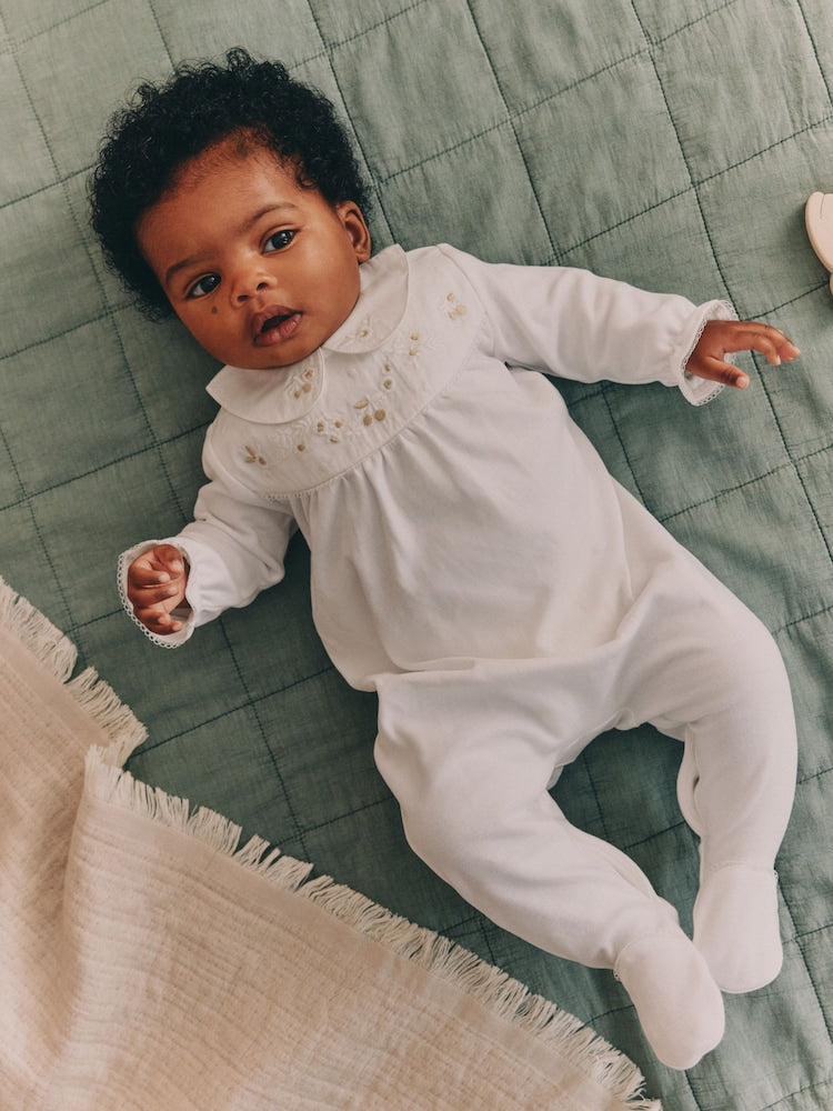 White Occasion Collared Baby Sleepsuit (0mths-2yrs) - White Occasion / 12 - 18 Months (80 - 86cm)