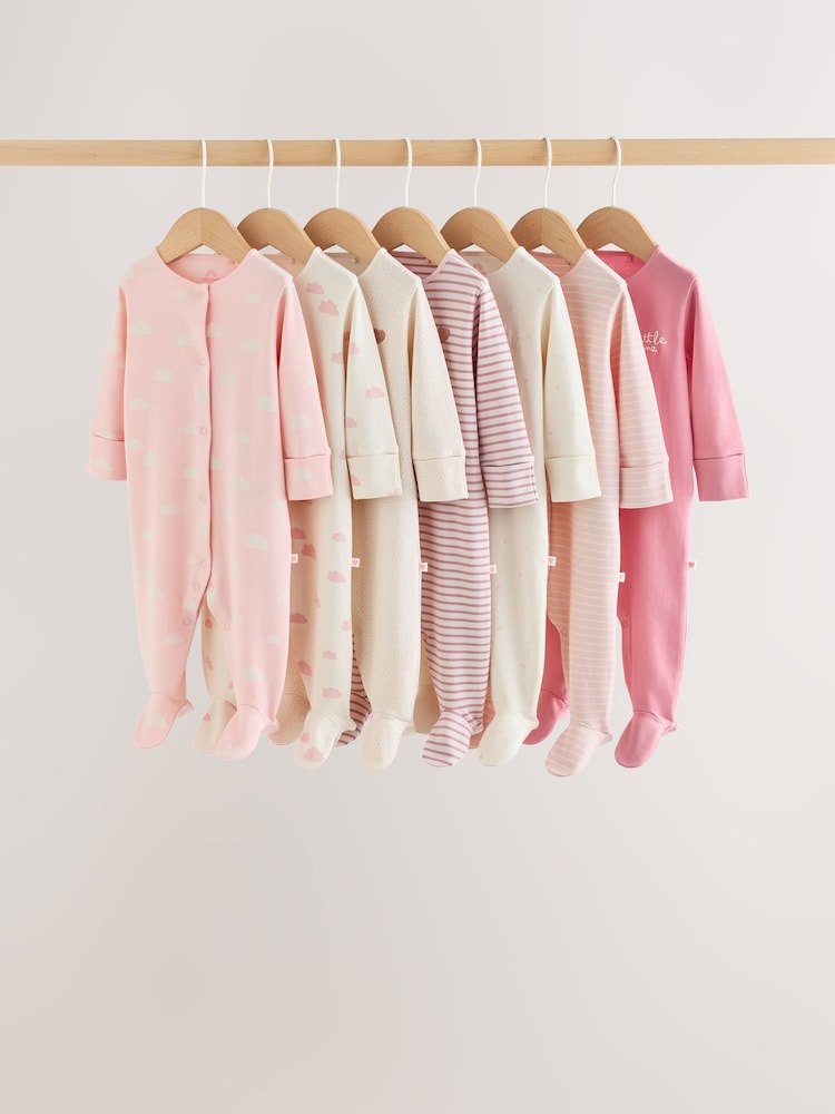 Ecru/Pink Cloud Baby Sleepsuit 7 Pack (0mths-3yrs) - Ecru/Pink Cloud / 12 - 18 Months (80 - 86cm)