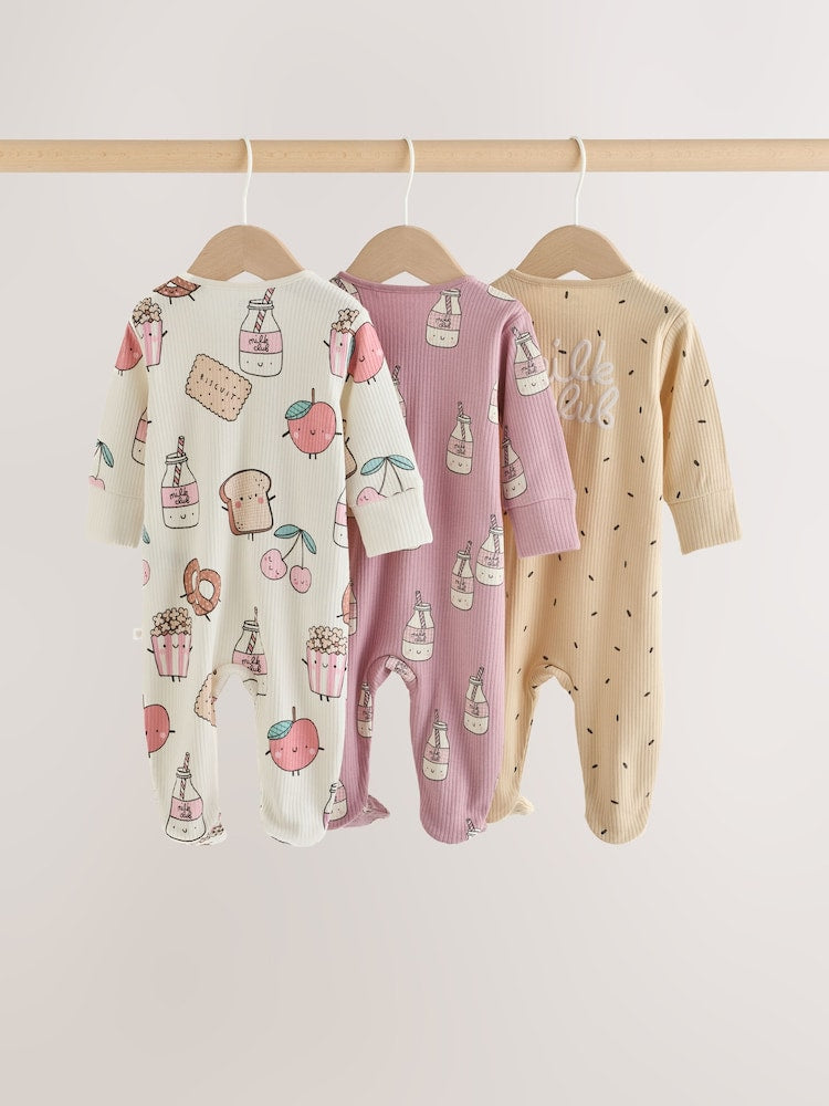 Pink Brunch Two Way Zip Baby Sleepsuits 3 Pack (0mths-3yrs)
