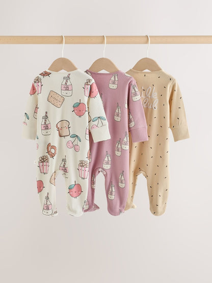 Pink Brunch Two Way Zip Baby Sleepsuits 3 Pack (0mths-3yrs)