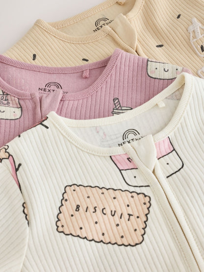 Pink Brunch Two Way Zip Baby Sleepsuits 3 Pack (0mths-3yrs)