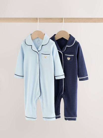 Navy Blue Baby Pyjama Style Sleepsuits 2 Pack (0mths-3yrs) - Up to 1 Month (50-56cm)