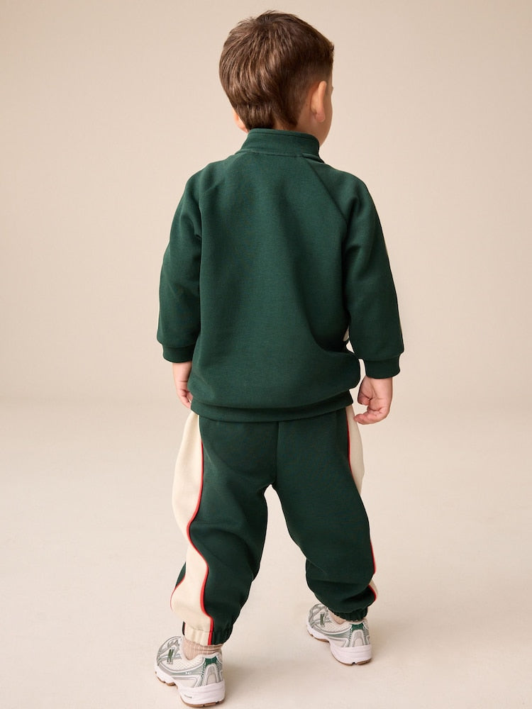 Green/White Half Zip Top and Joggers Set (3mths-7yrs)