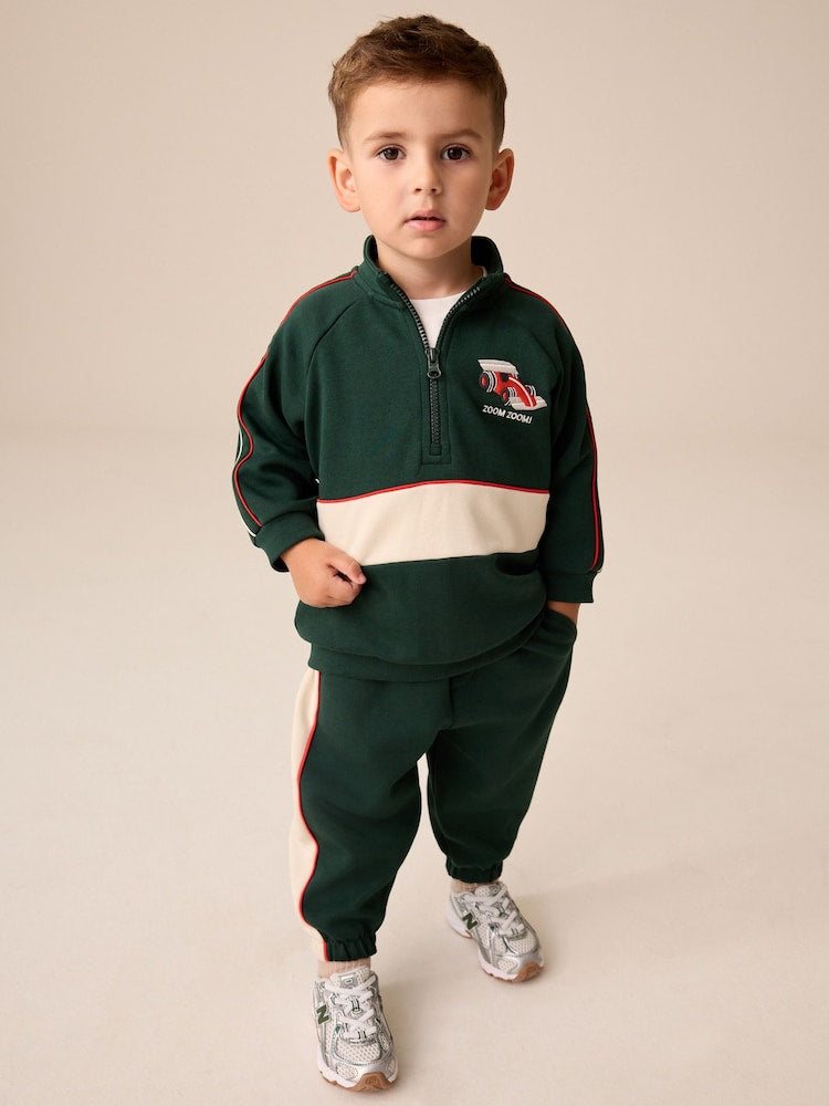 Green/White Half Zip Top and Joggers Set (3mths-7yrs)