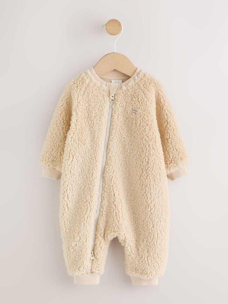 Cream Borg Two Way Zip Sleepsuit - Size First Size (50cm) - Cream Borg