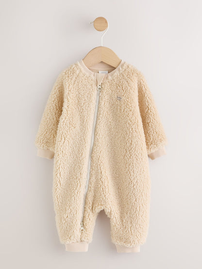 Cream Borg Two Way Zip Sleepsuit - Size First Size (50cm) - Cream Borg