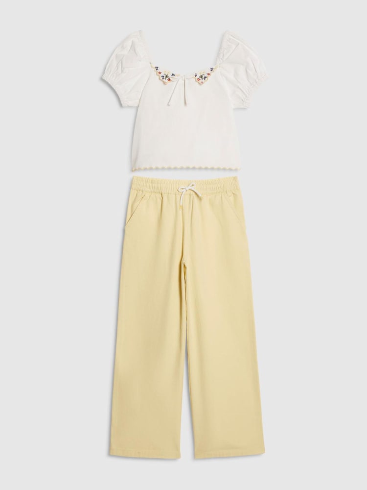 River Island White Puff Sleeve Top &amp; Denim Jeans Set - White / 10 Years (140cm)