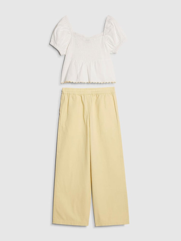 River Island White Puff Sleeve Top &amp; Denim Jeans Set