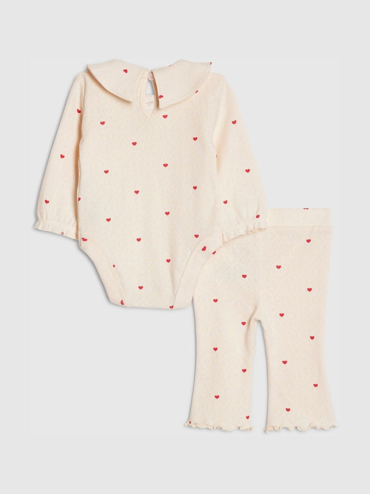 River Island Cream Heart Rib Bodysuit &amp; Legging Set - Size Up To 3 Months (50 - 62cm)