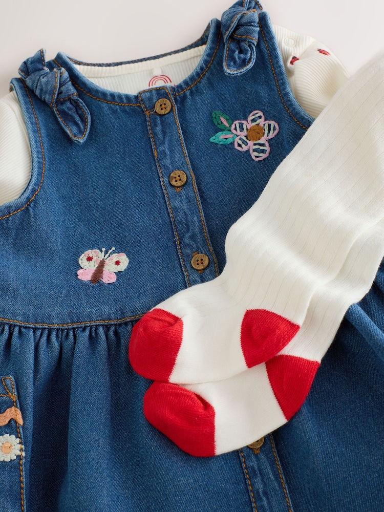 Denim Embroidered Pinafore and