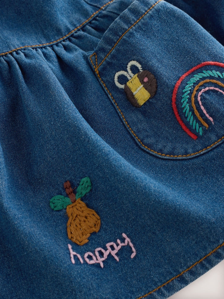 Denim Embroidered Pinafore and