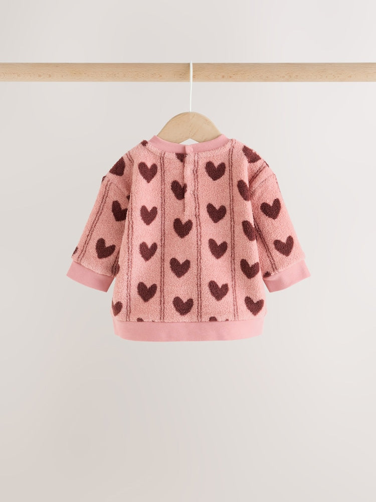 Pink Heart Baby Fleece Sweater and Leggings Set 2 Piece (0mths-2yrs)