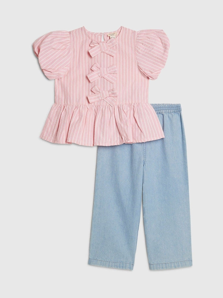 River Island Pink Seersucker Top &amp; Jeans Set - Pink / 12-18 Months (80-86cm)