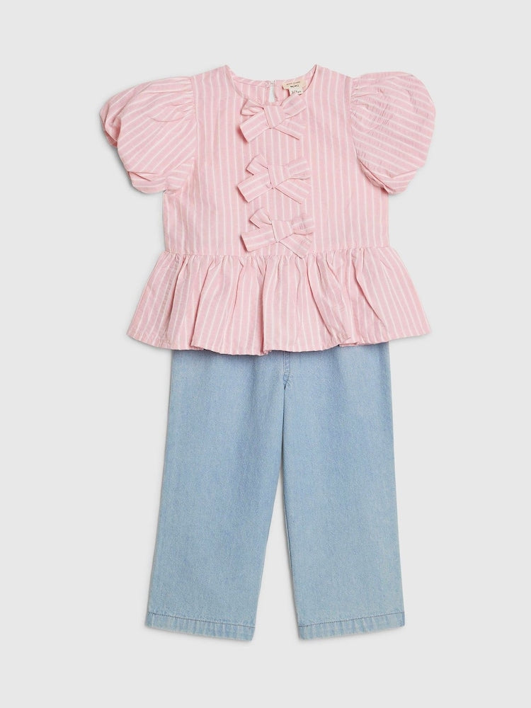 River Island Pink Seersucker Top &amp; Jeans Set