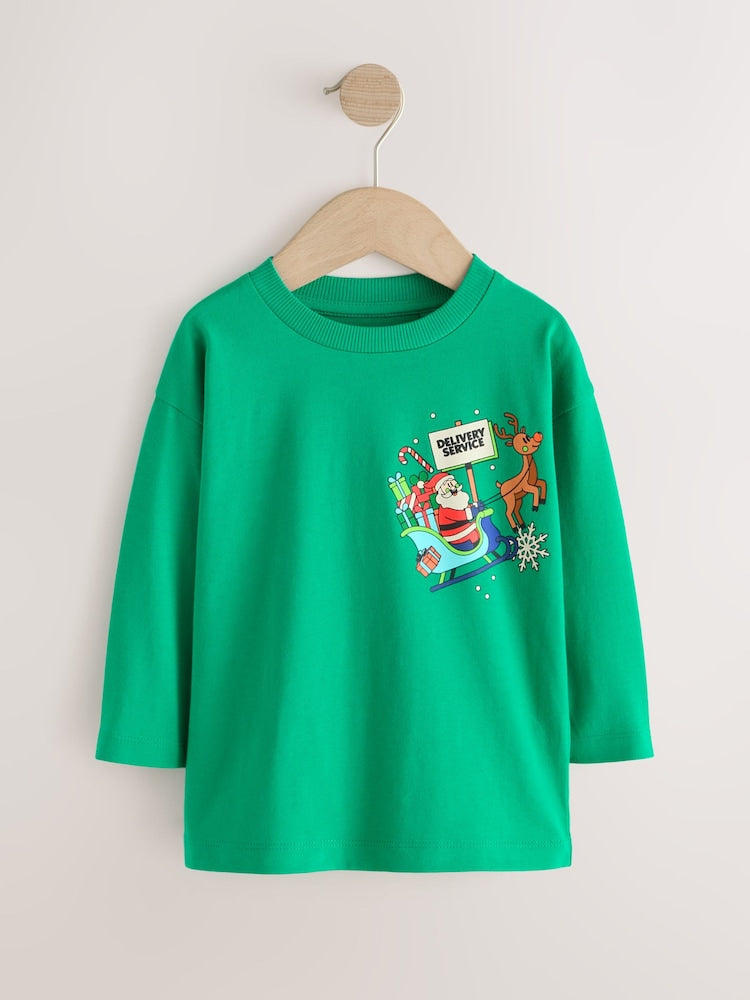 Green Santa Delivery Long Sleeve Christmas T-Shirt (3mths-7yrs) - 12-18 Months (80-86cm)