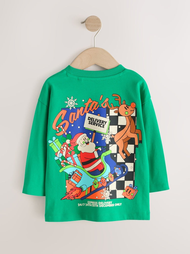 Green Santa Delivery Long Sleeve Christmas T-Shirt (3mths-7yrs)