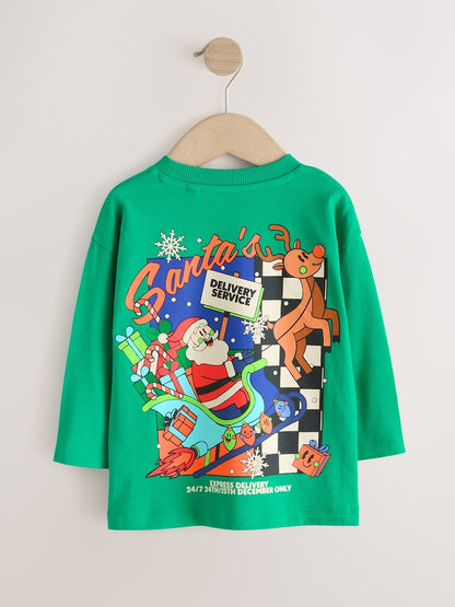 Green Santa Delivery Long Sleeve Christmas T-Shirt (3mths-7yrs)