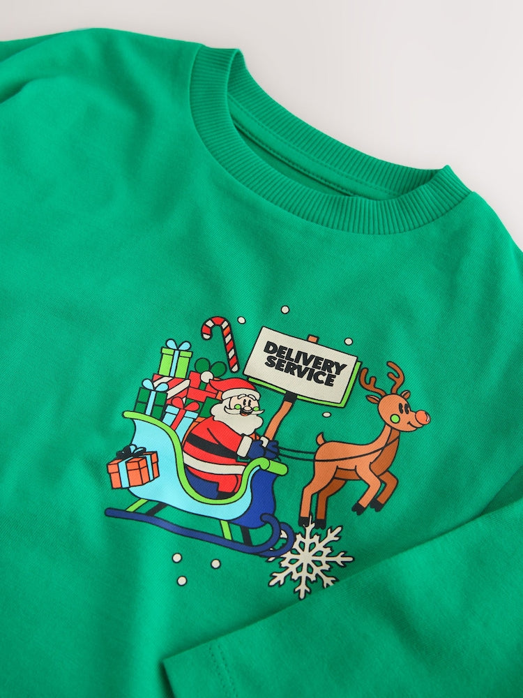 Green Santa Delivery Long Sleeve Christmas T-Shirt (3mths-7yrs)