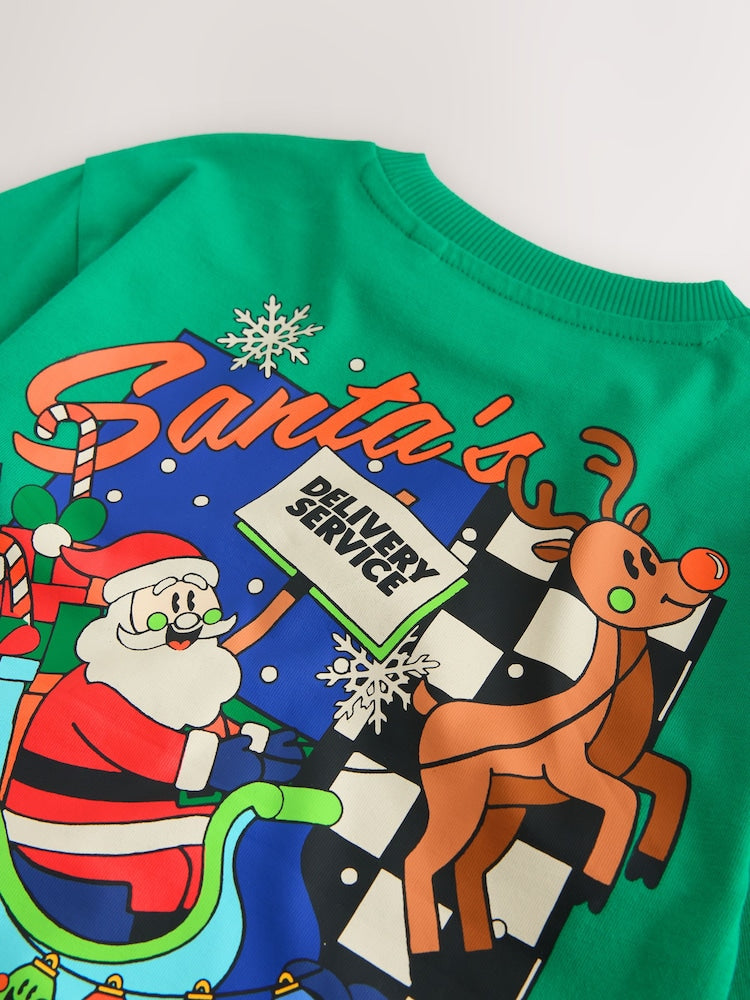 Green Santa Delivery Long Sleeve Christmas T-Shirt (3mths-7yrs)