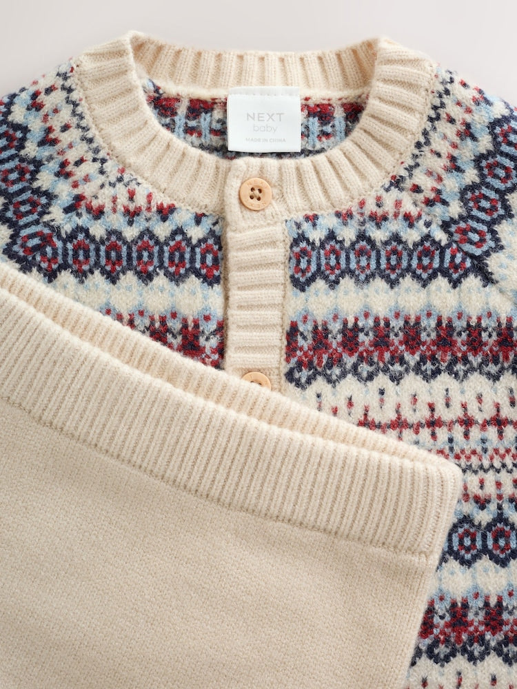 Neutral Fairisle Knitted Cardigan and Legging Baby Set (0mths-2yrs)