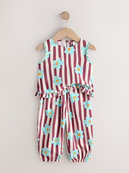 Chocolate Brown Floral Stripe Top &amp; Cuffed Trousers Set (3mths-7yrs)