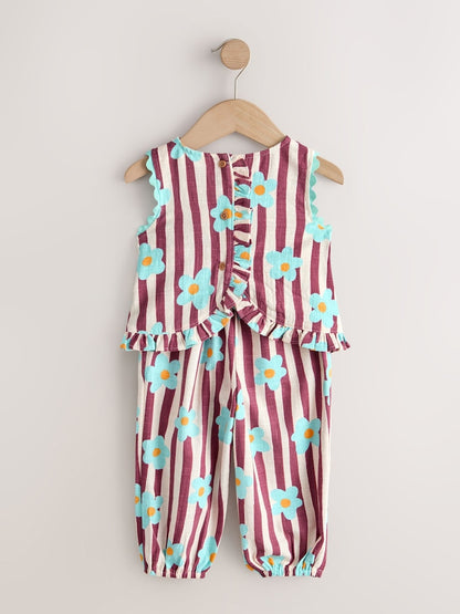 Chocolate Brown Floral Stripe Top &amp; Cuffed Trousers Set (3mths-7yrs)