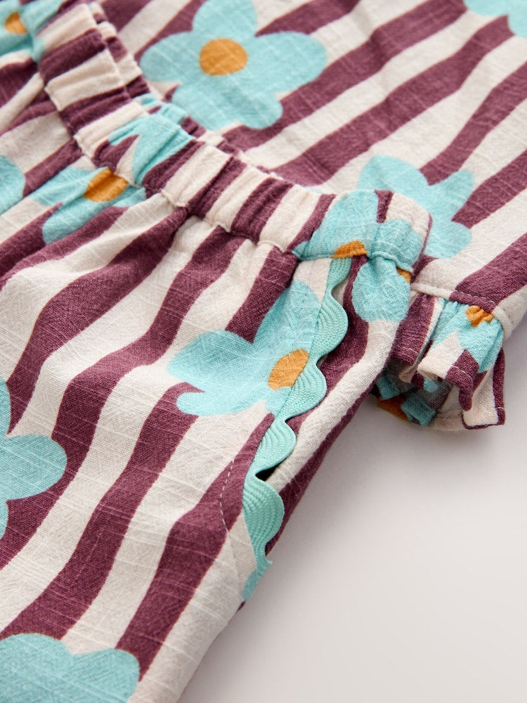 Chocolate Brown Floral Stripe Top &amp; Cuffed Trousers Set (3mths-7yrs)