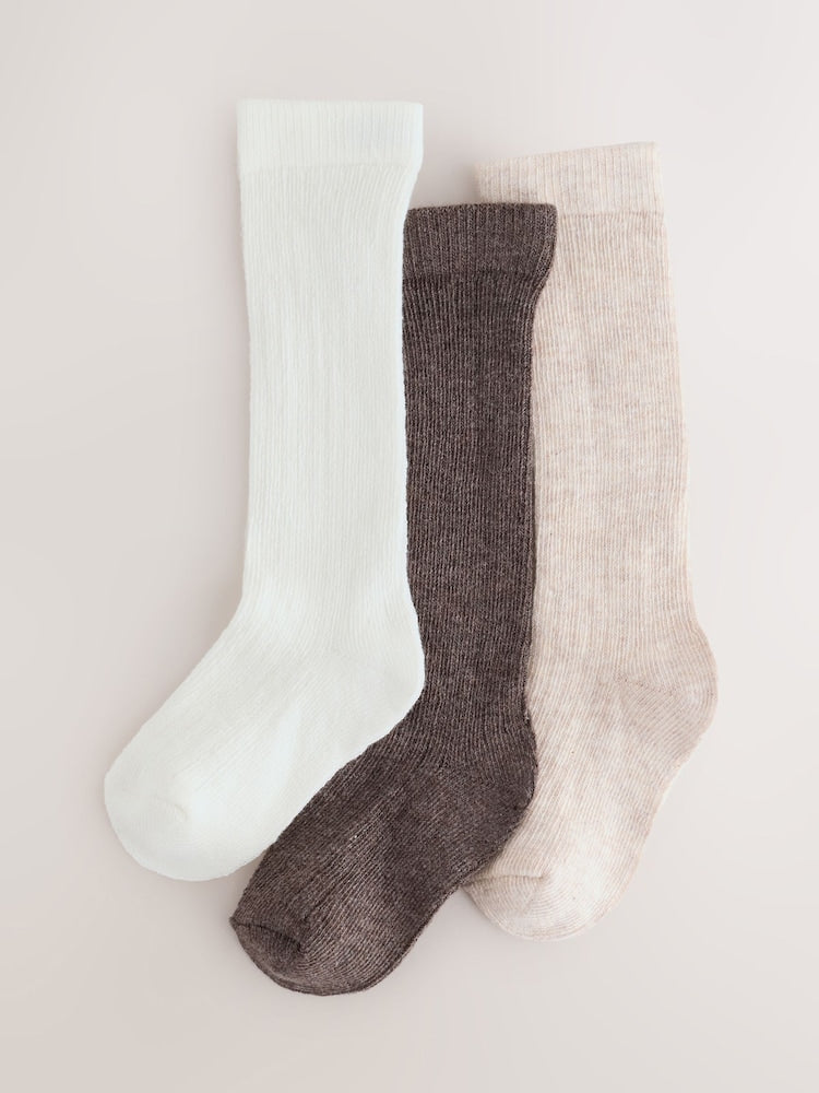 Neutral Knee High Baby Socks 3 Pack - Neutral / Up To 3 Months (50 - 62cm)