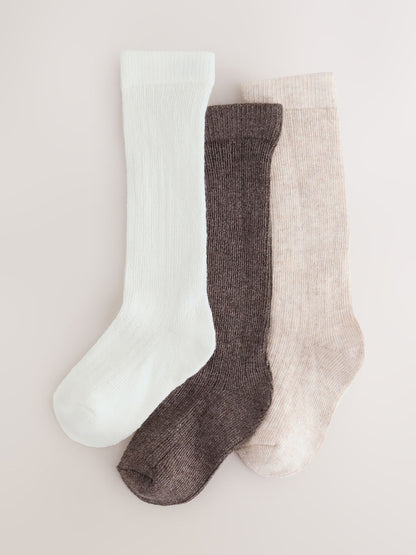 Neutral Knee High Baby Socks 3 Pack - Neutral / Up To 3 Months (50 - 62cm)