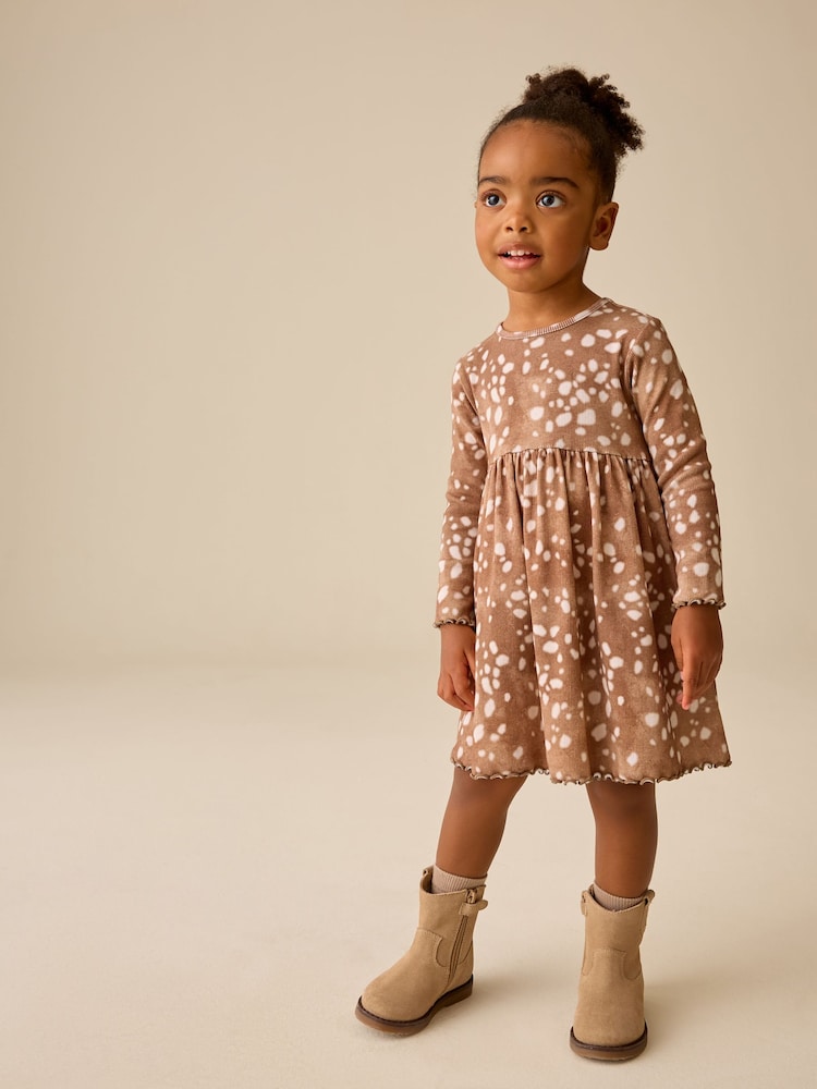Brown Deer Long Sleeve Ribbed Dress (3mths-7yrs)