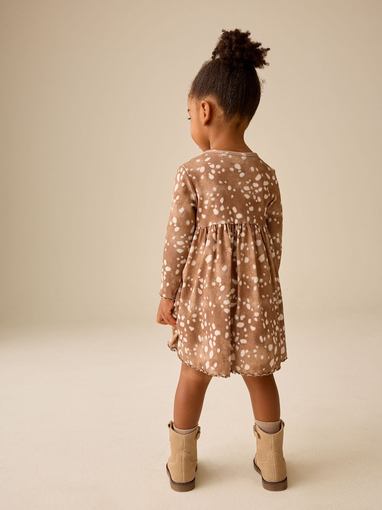 Brown Deer Long Sleeve Ribbed Dress (3mths-7yrs)