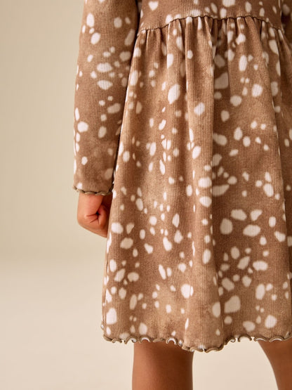 Brown Deer Long Sleeve Ribbed Dress (3mths-7yrs)