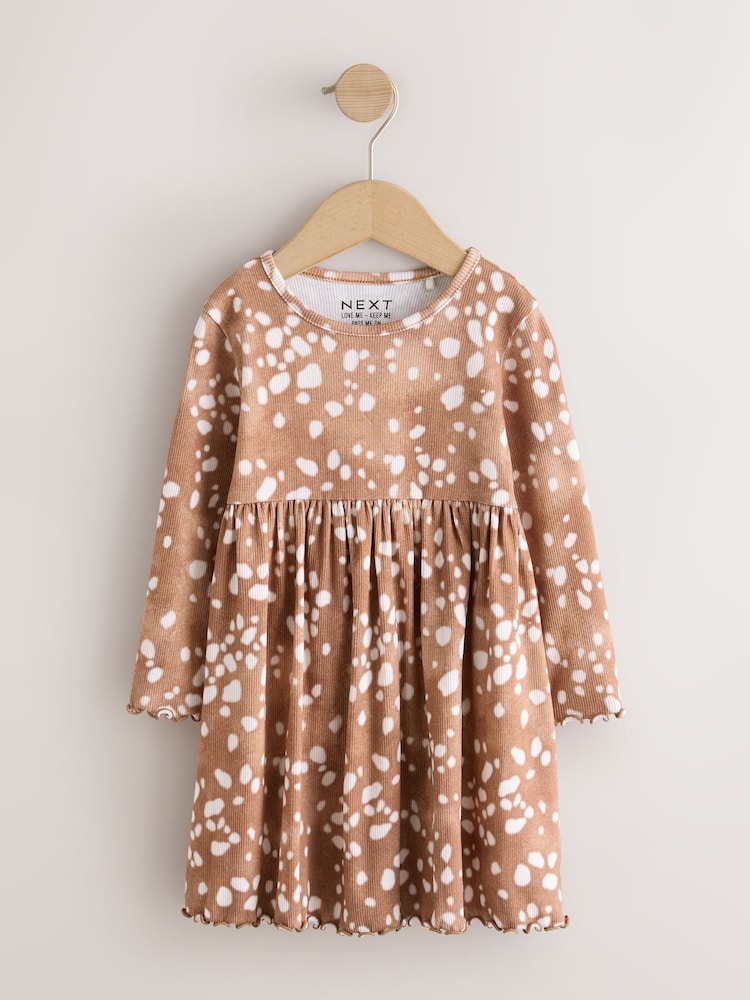 Brown Deer Long Sleeve Ribbed Dress (3mths-7yrs)
