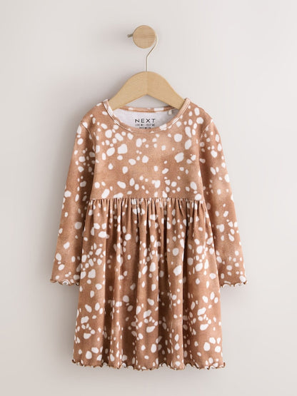 Brown Deer Long Sleeve Ribbed Dress (3mths-7yrs)
