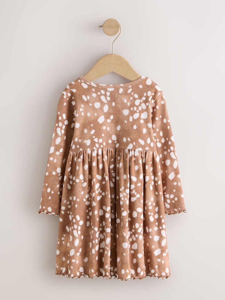 Brown Deer Long Sleeve Ribbed Dress (3mths-7yrs)