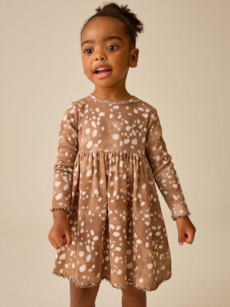 Brown Deer Long Sleeve Ribbed Dress (3mths-7yrs)