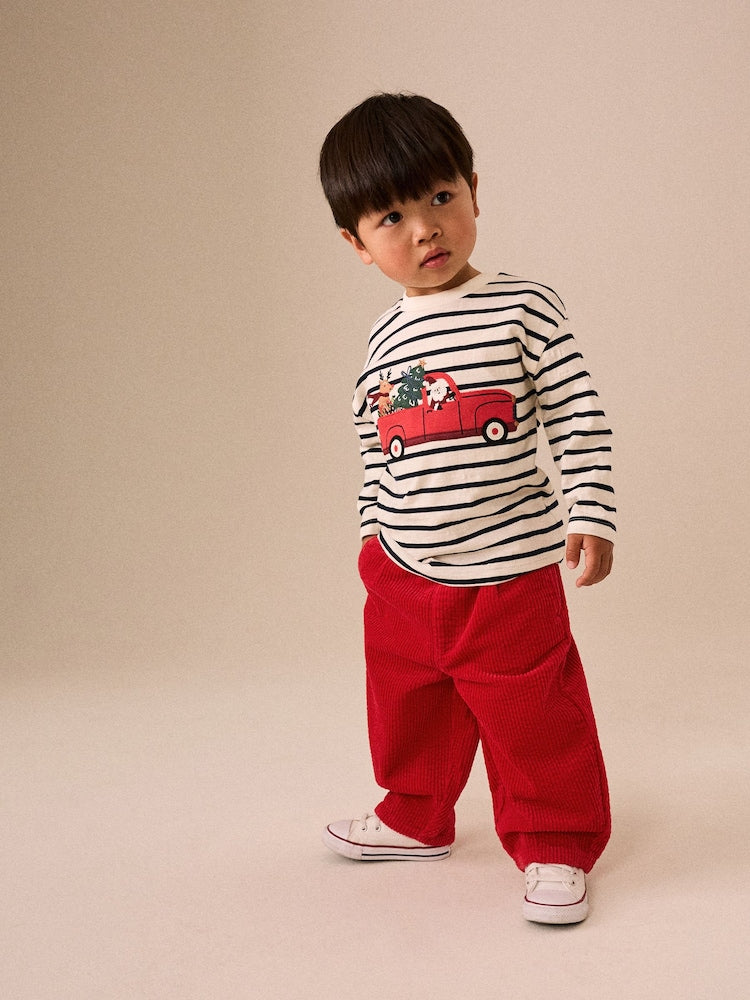 Red Wide Fit Textured Corduroy Pull On Trousers (3mths-7yrs)