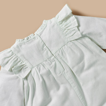 Giggles Textured Romper with Long Sleeves and Ruffle Detail