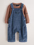 Baker by Ted Baker Blue/Brown 2 Piece Cord Dungaree and Brown Textured T-Shirts Set - Blue/Brown / Up To 3 Months (50 - 62cm)