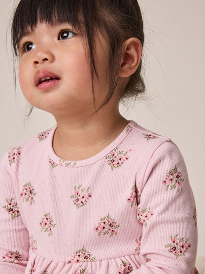 Pink Floral Long Sleeve Ribbed