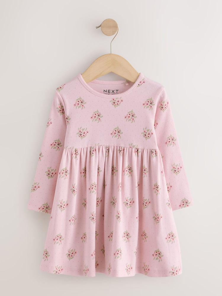 Pink Floral Long Sleeve Ribbed