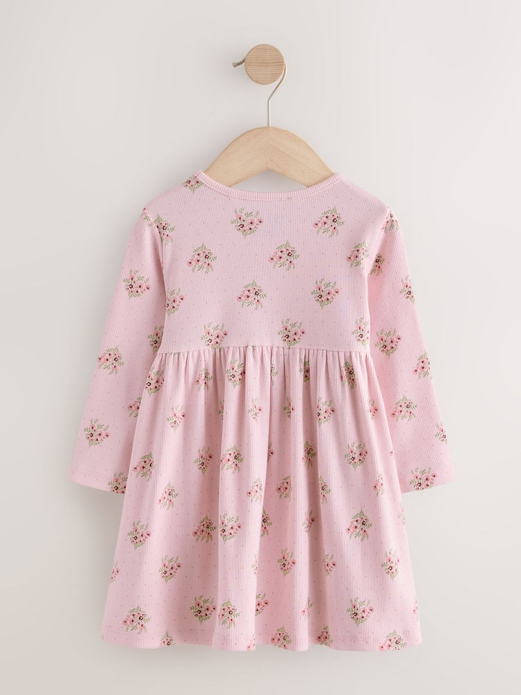 Pink Floral Long Sleeve Ribbed